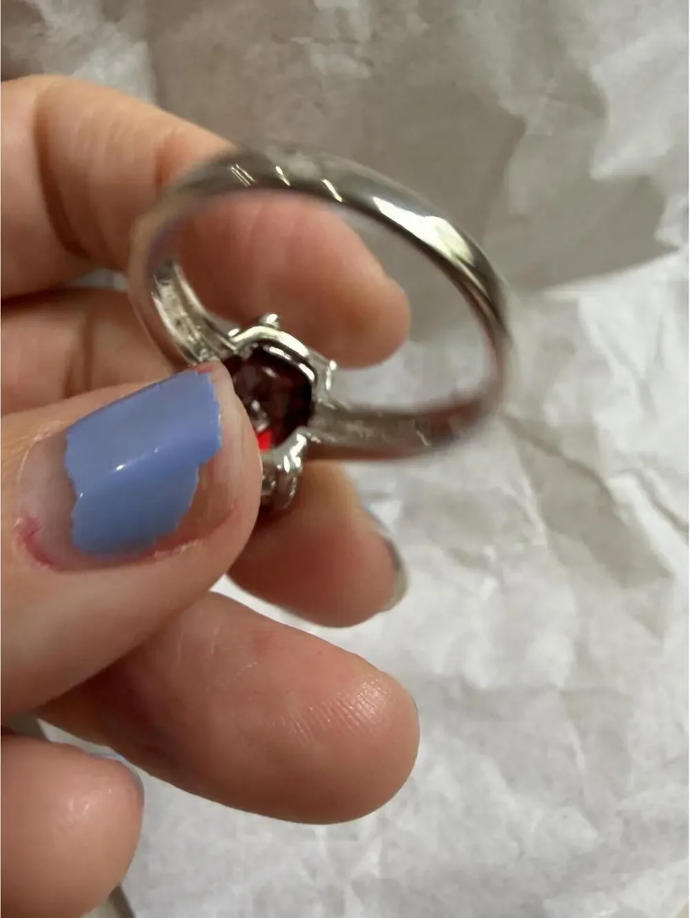 Vintage Style Silver Ring with Large Red Gemstone and Bow Accent 11.5